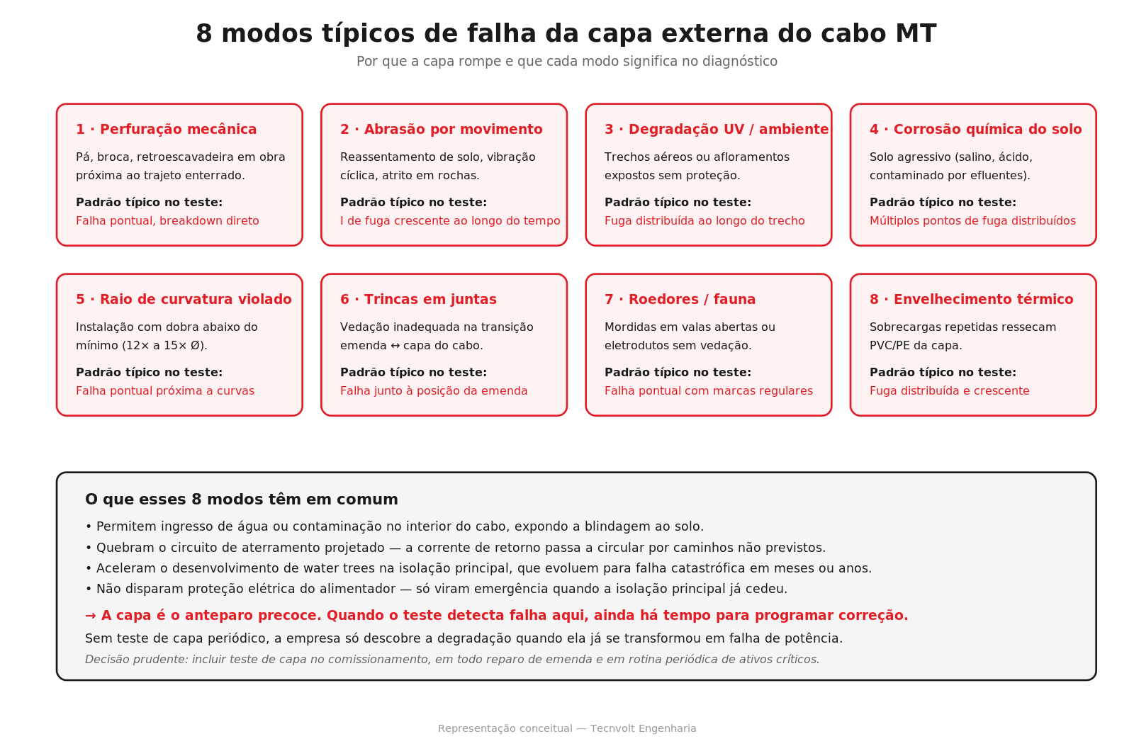 Oito modos típicos de falha da capa externa em cabos MT