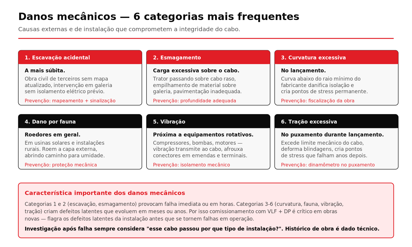 Inventário das seis categorias de danos mecânicos que causam falhas em cabos subterrâneos MT