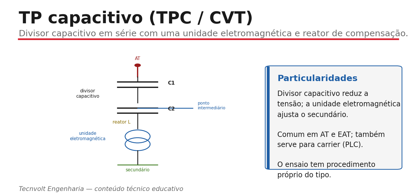 TP capacitivo TPC CVT com divisor capacitivo e unidade eletromagnética
